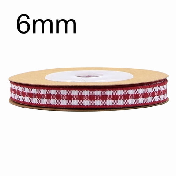NAMZI 0.24 Inch x 5.5 Yards Gingham Ribbon, Classic Plaid Buffalo Checker Ribbon for Gift Wrapping, Hair Bows & DIY Crafts, Wine Red