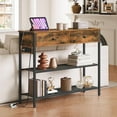 thumbnail image 3 of HOOBRO Narrow Console Table with Charging Station & 2 Drawers, Industrial, Rustic Brown and Black, 3 of 10