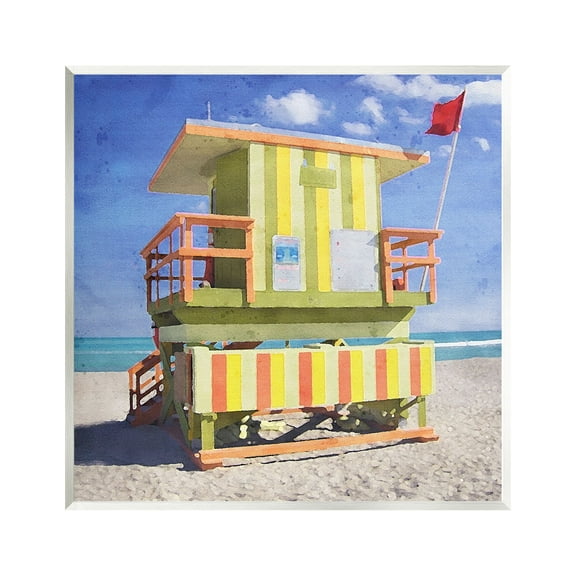 Stupell Industries Yellow Summer Beach Hut Nature Painting Unframed Art Print Wall Art, 12 x 12