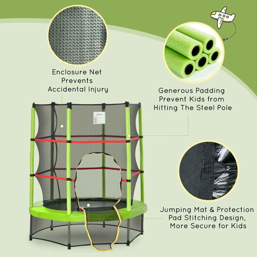 GVN 5FT Trampoline with Enclosure Net, Outdoor Trampoline for Age 3 to 6 Years, Green