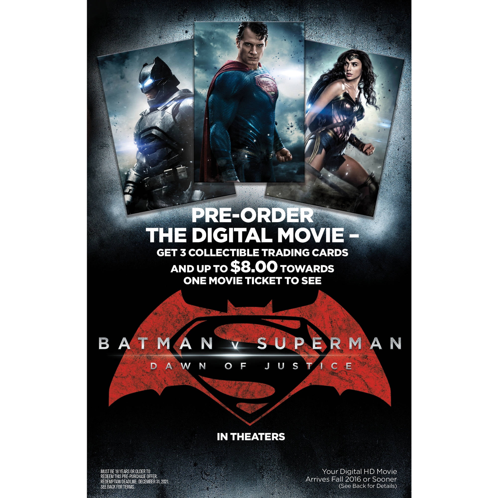 Batman V Superman: Dawn Of Justice (Digital Copy Only + Trading Cards + $8  Movie Money) (Walmart Exclusive)) 