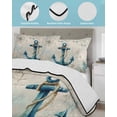 thumbnail image 3 of Quilt King Size Bedding Set, Teal Anchors Coastal Reversible Summer Quilt 3 Pieces, Vintage Summer Beach Nautical Lightweight Bedspreads Coverlets with 2 Pillow Shams for All Seasons, 3 of 5