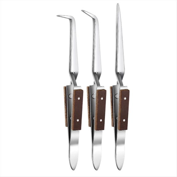 3Pcs Precision Reverse Tweezers Non-Conductive, Heat , Anti-Magnetic Pointed & Curved Tips Tweezer Set