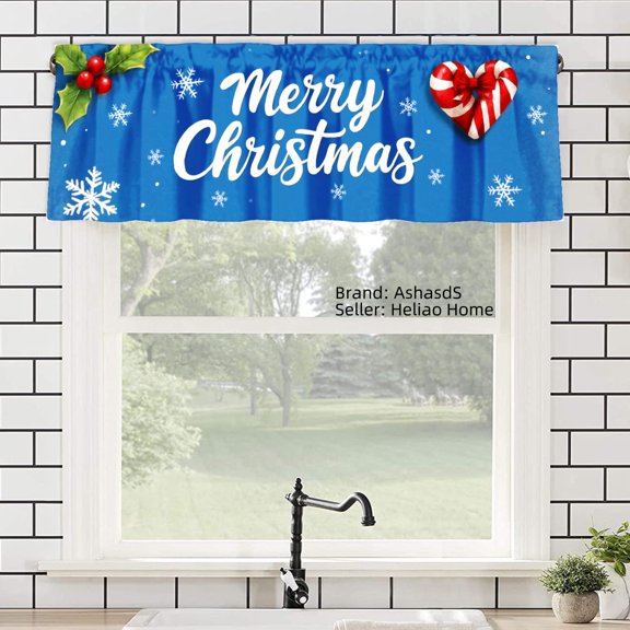 AshasdS Merry Christmas Polyester Window Valance Curtain with Snowflakes and Candy Cane Design for Home Kitchen Living Room Bedroom Bathroom Decor 54x18 inch
