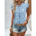 thumbnail image 6 of Women'S Tank Pullover Ruffle Jacquard Short Sleeve Blouse Elegant Casual Summer Top Light Blue L, 6 of 9