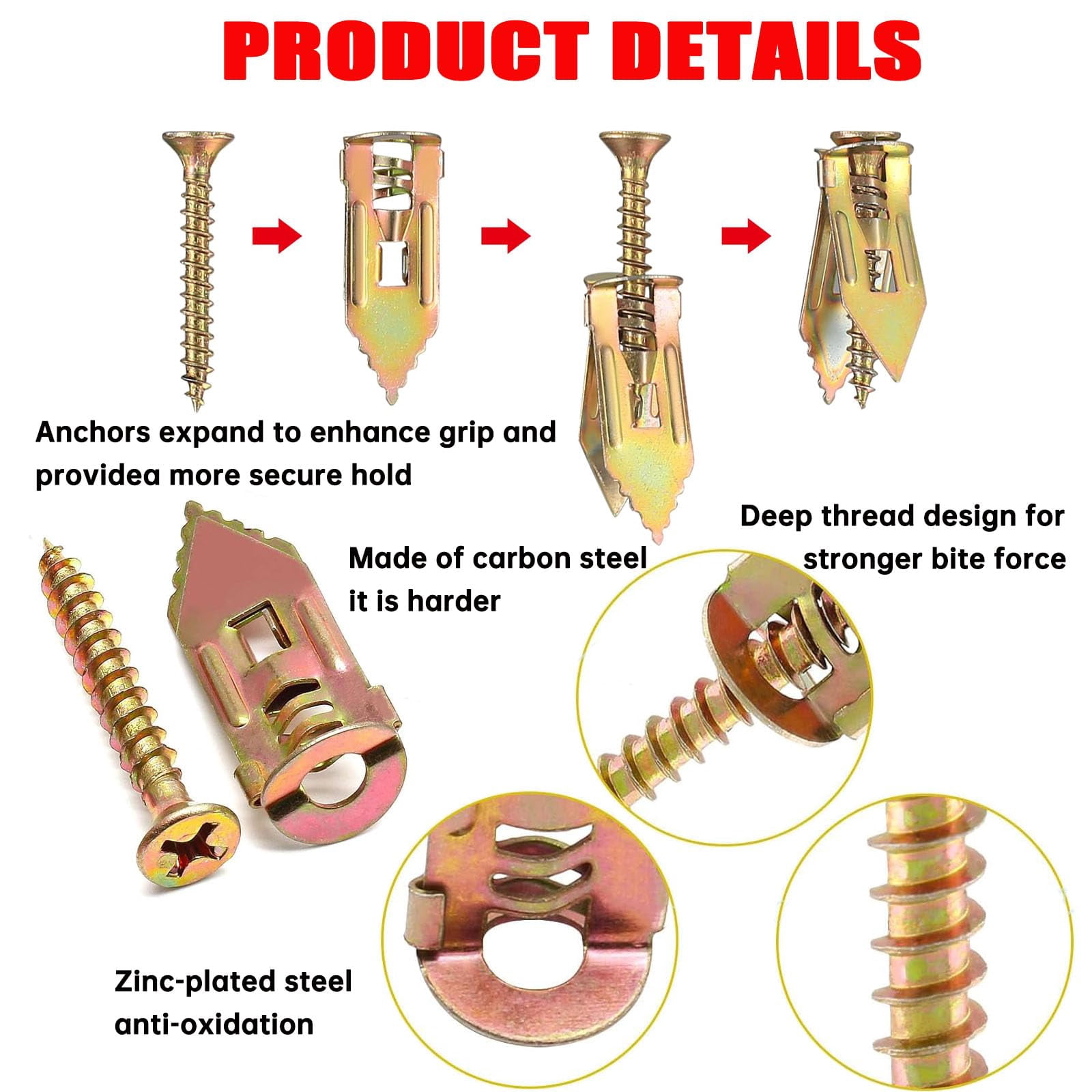 160Pcs Self Drilling Drywall Anchors with Screws Kit,Zinc Plated Steel,2 Sizes Expansion Screws and 2 Sizes Wall Anchors.No Drill Hole Needed for Mounting TV,Shelf,Mirror,Cabinet,Picture Frames