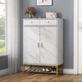 thumbnail image 3 of Auromie Shoe Storage Cabinet with Doors, Shoe Organizer with Drawers, Entryway Shoe Rack with Adjustable Shelves, 6-Tier Shoe Cabinet with Faux Marble Pattern for Hallway Living Room (White), 3 of 5