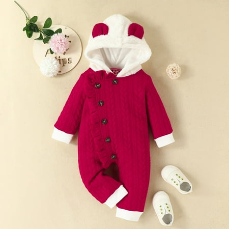 

NIUREDLTD Girls Long Sleeve Ruffles Hooded Romper Jumpsuit