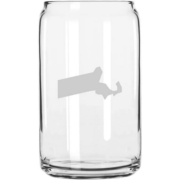 Massachusetts States Etched 16oz Libbey Can Glass