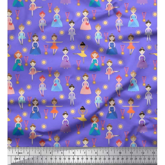 Soimoi Poly Georgette Fabric Floral,Medal & Girl Cartoon Decor Fabric Printed Yard 52 Inch Wide