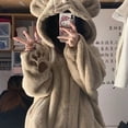 thumbnail image 1 of DUOJIHUI Ensemble de Pyjama Classique à Capuche Imprimé Mignon pour Femmes, Flanelle d'Hiver Ample et Simple, 1 of 6
