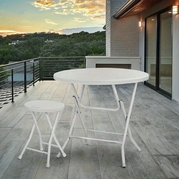 HAPPY  DAY 31.5"D x 31.5"W x 29"H Round Foldable Table Portable Plastic Commercial Card Table for Banquet Even Indoor Outdoor, Outdoor game table - No Assembly, 2.6ft