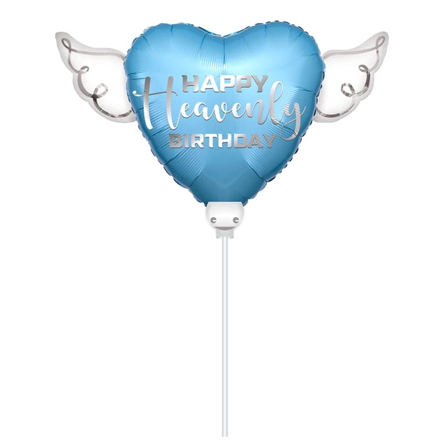 Globo Corazón Feliz Cumpleaños Celestial 20 cm con Alas