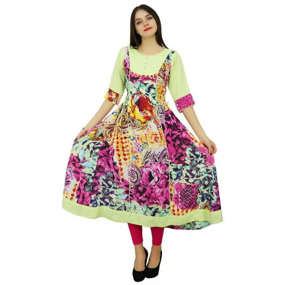 Bimba Women Long Flaired Polyester Dress Printed Kurta Kurti Ethnic Clothing