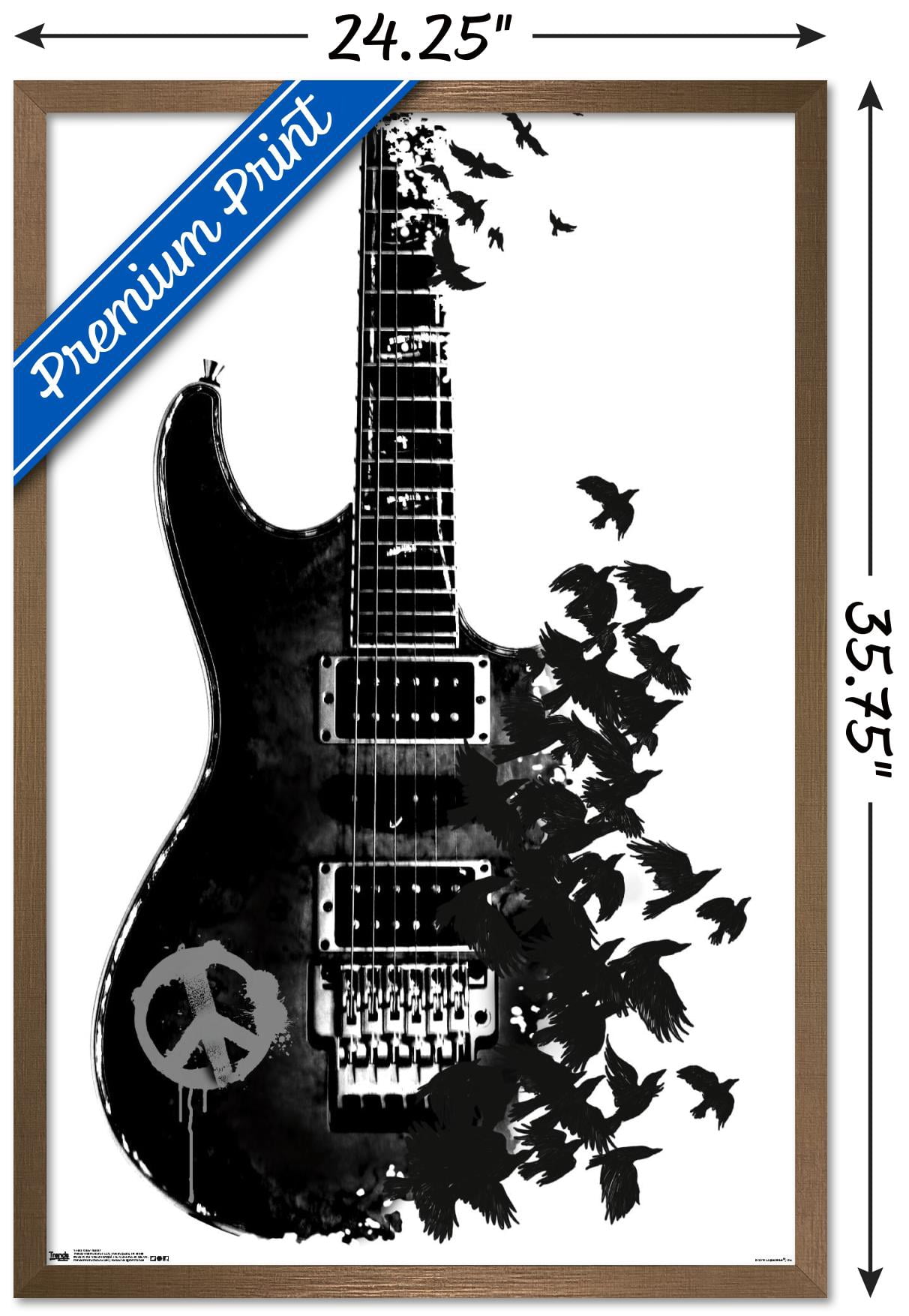 Peace Guitar Made of Crows Wall Poster, 22.375" x 34", Framed