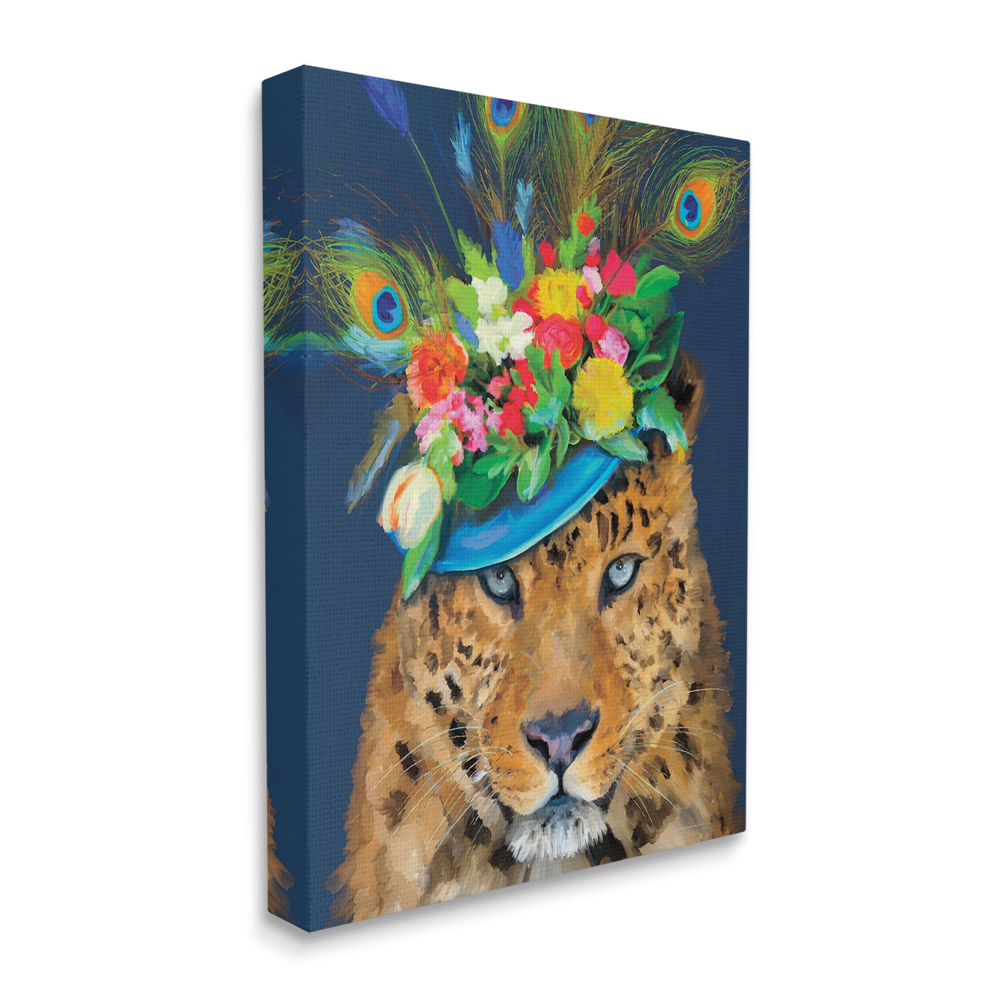 Stupell Industries Cheetah with Feather Hat Animals & Insects Painting Gallery Wrapped Canvas Art Print Wall Art, 30 x 40