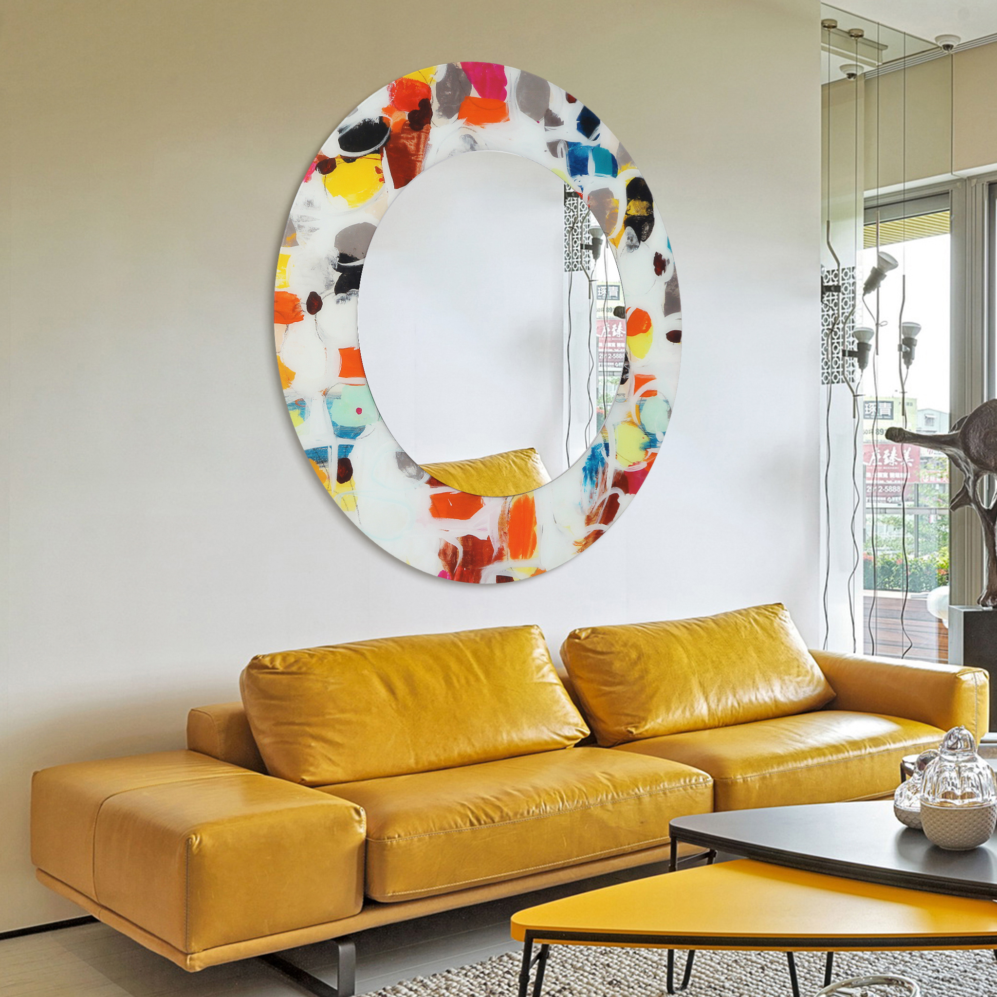 Empire Art Direct TAM-79857-48R 48 Round Party with 36 in Round Beveled Mirror Reverse Printed Tempered glass Art Mirror