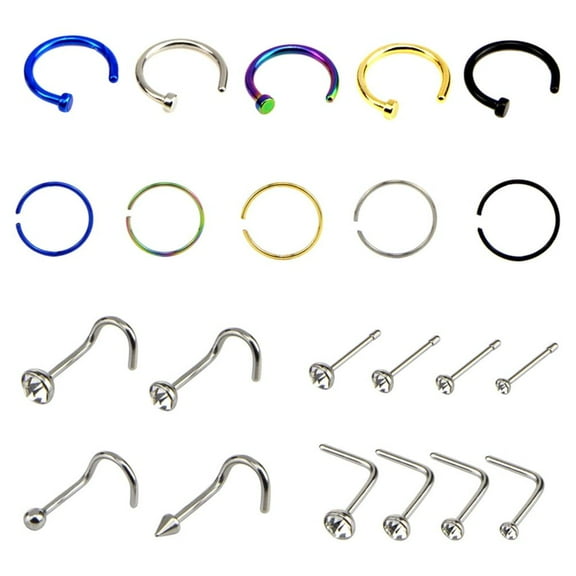 Visland Unisex Nose Rings,22Pcs Nose Ring for Women Men Studs Hoop Jewelry Stainless Steel Body Jewelry Set