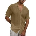 thumbnail image 3 of VBTAPA Mens Eyelet Dress Shirt Short Sleeve Relaxed Fit Casual Button Down Shirts Summer Beach Spread Collar Tops Lightning Sales Coffee L, 3 of 7