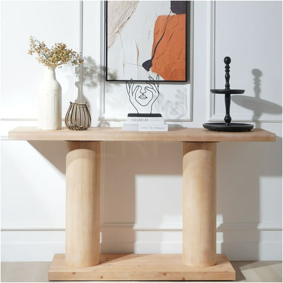 JERFIT 59 inch Modern Console Table for Entryway, Sofa Table with Column Pedestal Base, Engineered Wood Hallway Table in Natural Finish for Living Room