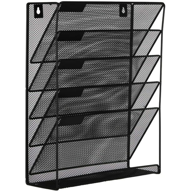 Easypag Mesh Wall File Holder 5 Tier Vertical Mount Hanging Organizer With Bottom Flat Tray Black Com - Mesh Wall Mounted File Holder