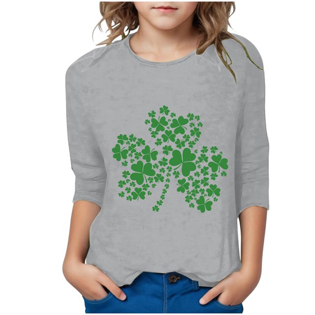 FAIWAD Hauts pour Enfants Garçons Filles Jour de la Saint-Patrick Unisexe Col Rond Manches 3/4 Trèfle Chandail Décontracté Ample Quotidien