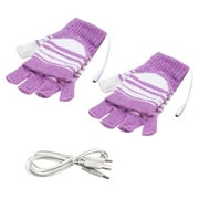 NAIERHG Stripe Winter USB Electric Heating Soft Warm Unisex Half Finger Knitted Gloves,Black