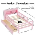 thumbnail image 2 of Twin Size Platform Bed with Storage Headboard & Two Under-Bed Drawers, Wooden Kids Bed Frame with Three-Side Guardrails for Safety and Security, Pink, 2 of 9