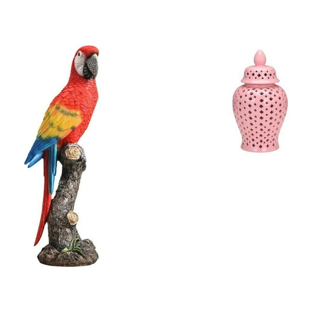Estatua de cerámica de loro, tarro de jengibre, , artesanía decorativa, recuerdo, vacaciones, jardín, hogar, dormitorio, porche, almacenamien