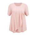 thumbnail image 4 of DARING DIVA Women's Plus Short Sleeve Pleated Tulip Hem Casual Top 3X Pink, 4 of 5