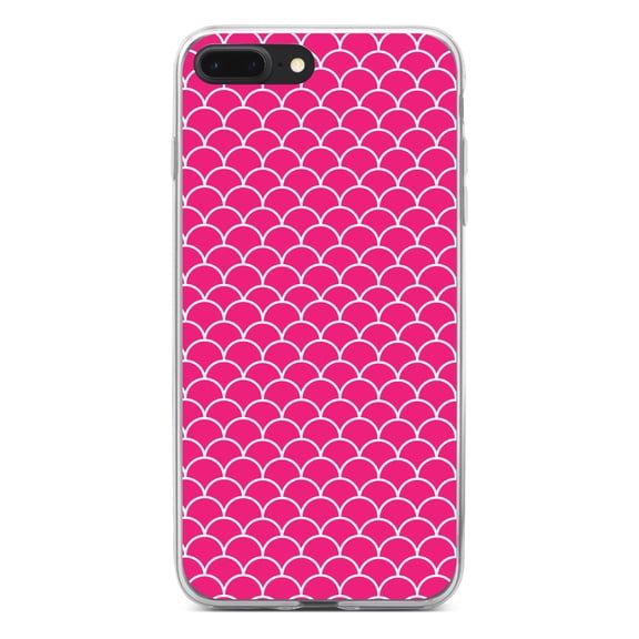 DistinctInk Clear Shockproof Hybrid Case for iPhone 7 PLUS / 8 PLUS (5.5" Screen) - TPU Bumper, Acrylic Back, Tempered Glass Screen Protector - Hot Pink White Scalloped Pattern