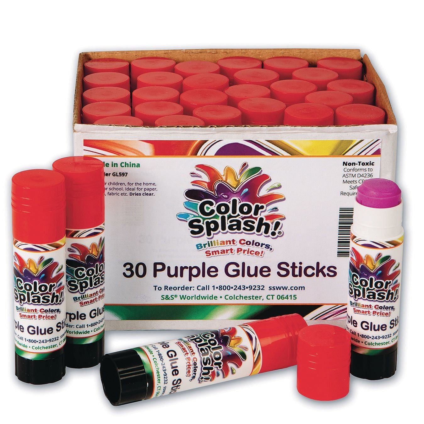 Color Splash!® Glue Stick, Purple, .29 oz. (Pack of 30)