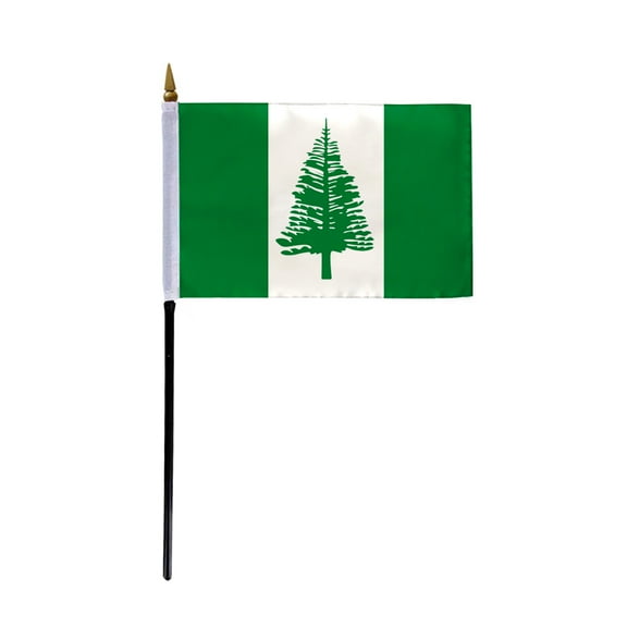 AGAS Small 4" x 6" 4x6 inch Norfolk Island Hand Flag Polyester material Stitched Edges 11" Plastic Stick Norfolk Islander Hand Held Mini Small Stick Flags