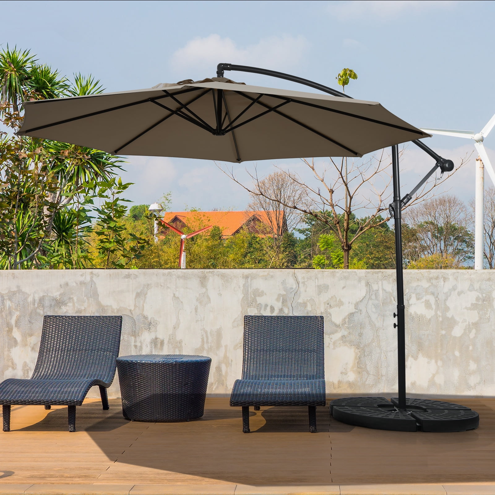 Patiojoy 10FT Patio Offset Umbrella 8 Ribs Cantilever Umbrella w/Crank for Poolside Yard Lawn Garden Coffee