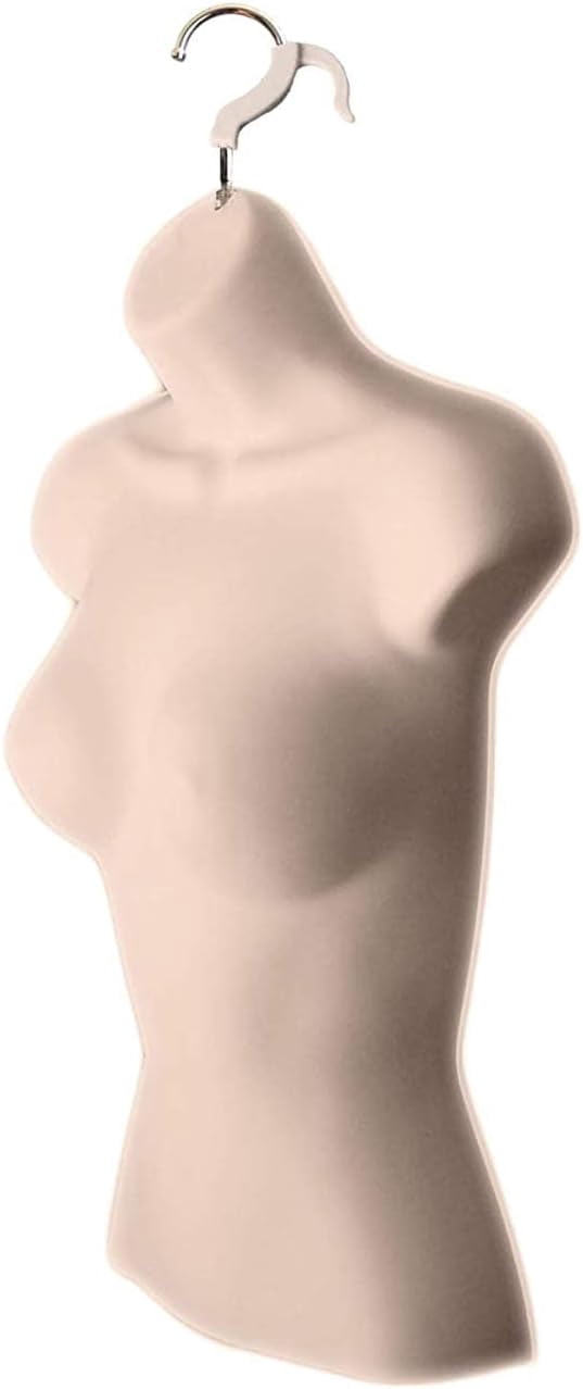 DisplayTown 2 Flesh Female Mannequin Injection Forms Half Rounded Waist Body Torso Dress Form with Only Hanging Hook, S-M Sizes