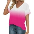 thumbnail image 4 of DPTALR George Women's 2025 Trendy Summer Eyelet Crossed V-Neck Loose Casual Short Sleeve T-Shirts,Hot Pink,Size XL, 4 of 6