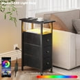 thumbnail image 4 of End Table with Charging Station, Narrow Side Table with 3 Fabric Drawers, Skinny Nightstand with LED Light, Slim Bedside Table for Bedroom, Living Room, Small Spaces, Black, 4 of 15
