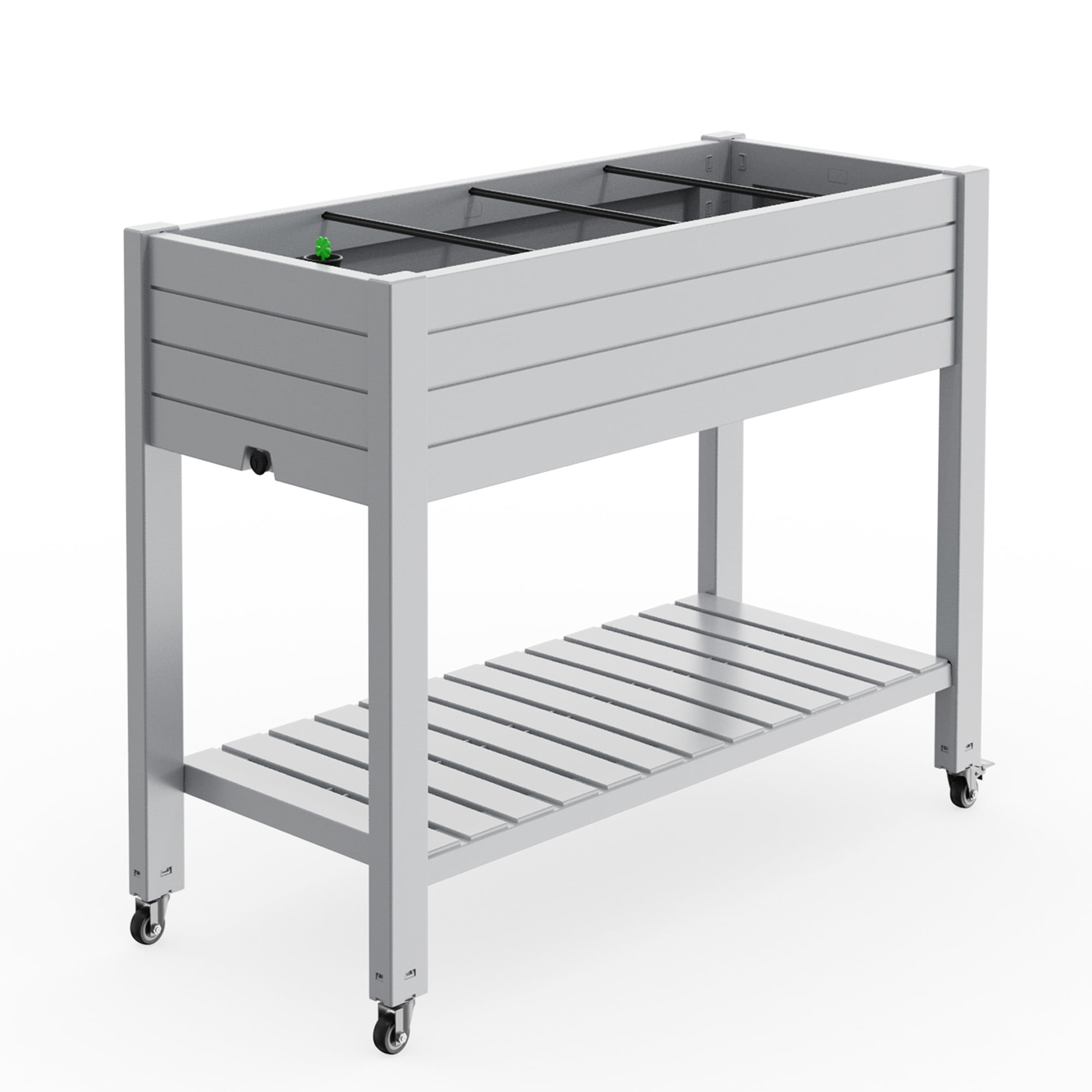 MAYEERTY Raised Garden Bed with Wheels & Lower Shelf, Built-In Water Storage for Patio Balcony Garden