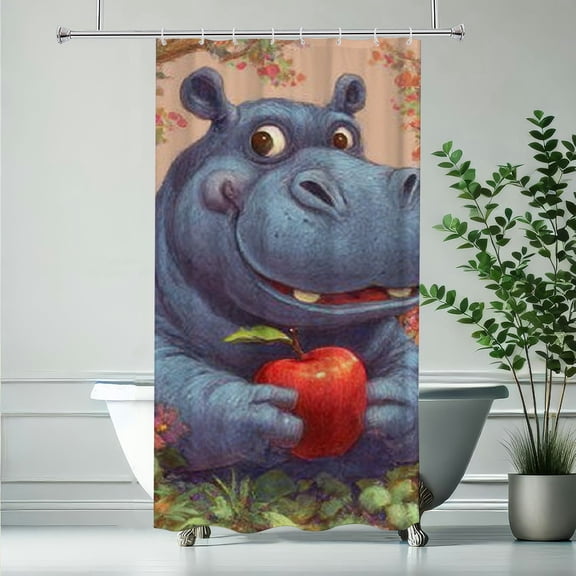 RKSupls Christmas Shower Curtain, Cute Blue Hippo Shower Curtain with Hooks for Christmas Home Bathroom Decor Washable Curtains, 36x72 in