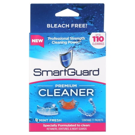 SmartGuard Premium Cleaner Self-Cleaning Antibacterial Mint Fresh Weekly Denture Cleanser Powder, 11 Count
