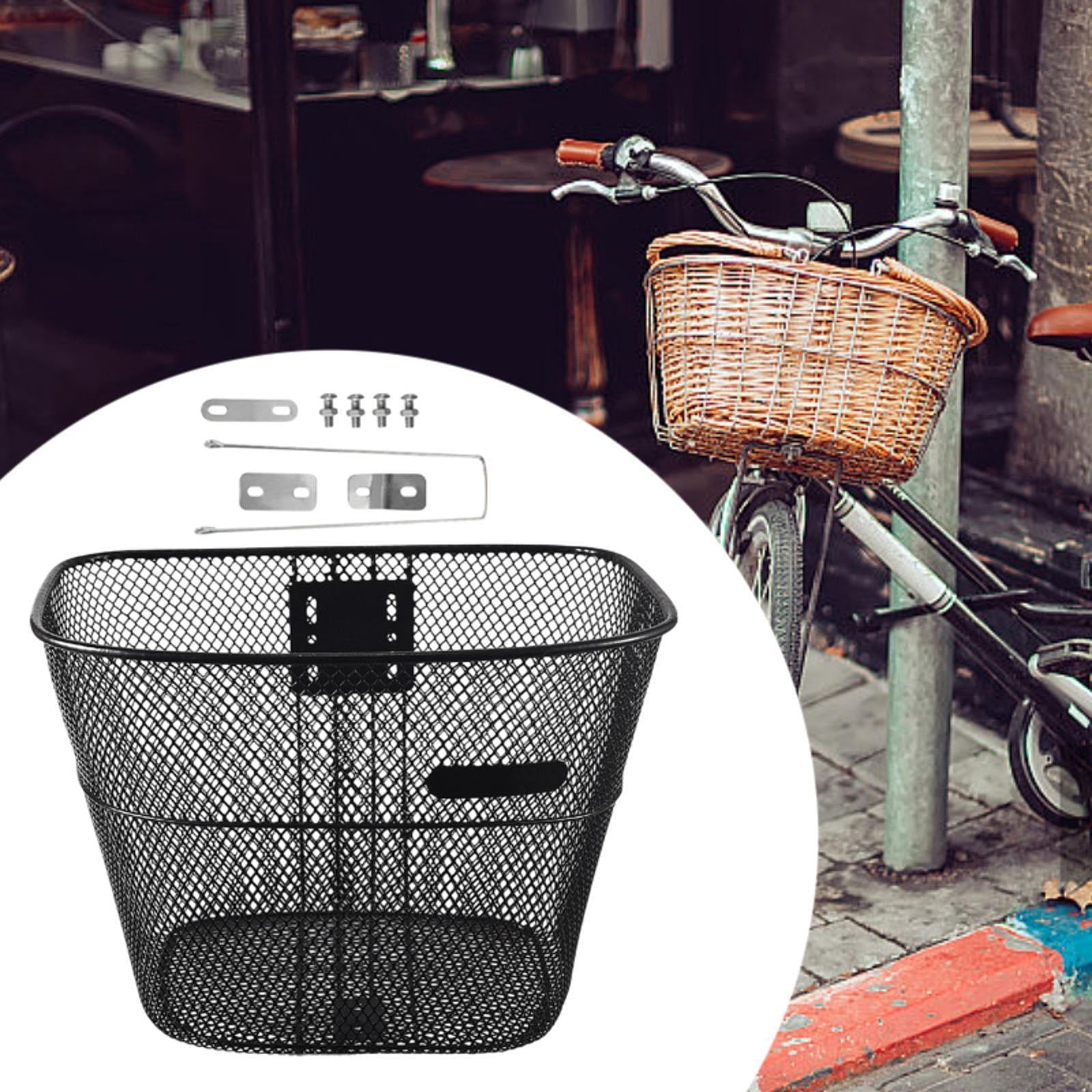 lacooooppia Bike Front Basket Metal Wire Cycling Accessory Black Universal Heavy Duty Basket Cargo Basket for Mountain Road Bikes M with Long Brace