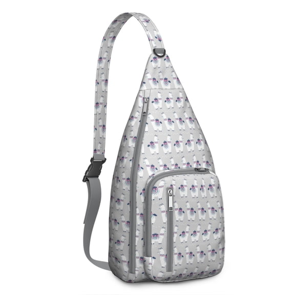 Cartoon Llama Sling Backpack - Adorable Llama & Floral Pattern Design, Lightweight Anti-Theft Daypack for Students