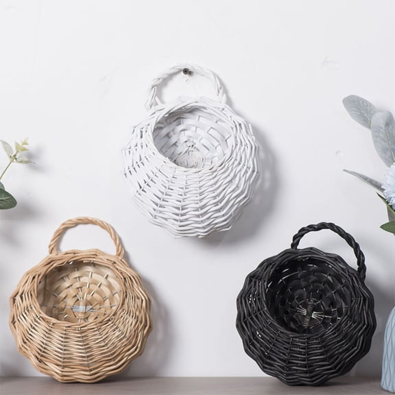 Wooden Woven Wall-Mounted Storage Basket | Decorative Willow Organizer with Iron Frame | Khaki/White/Black | 7.87x6.53x3.54 in | Durable Plant Flowerpot | 1 Piece