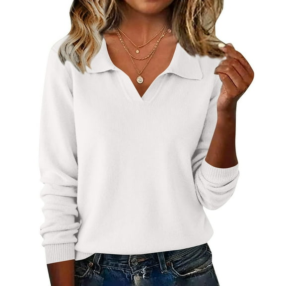 Sweaters for Women Long Sleeve V Neck Collar Warm Cozy Soft Pullover Loose Casual 2026 Fall Winter Tops White XL