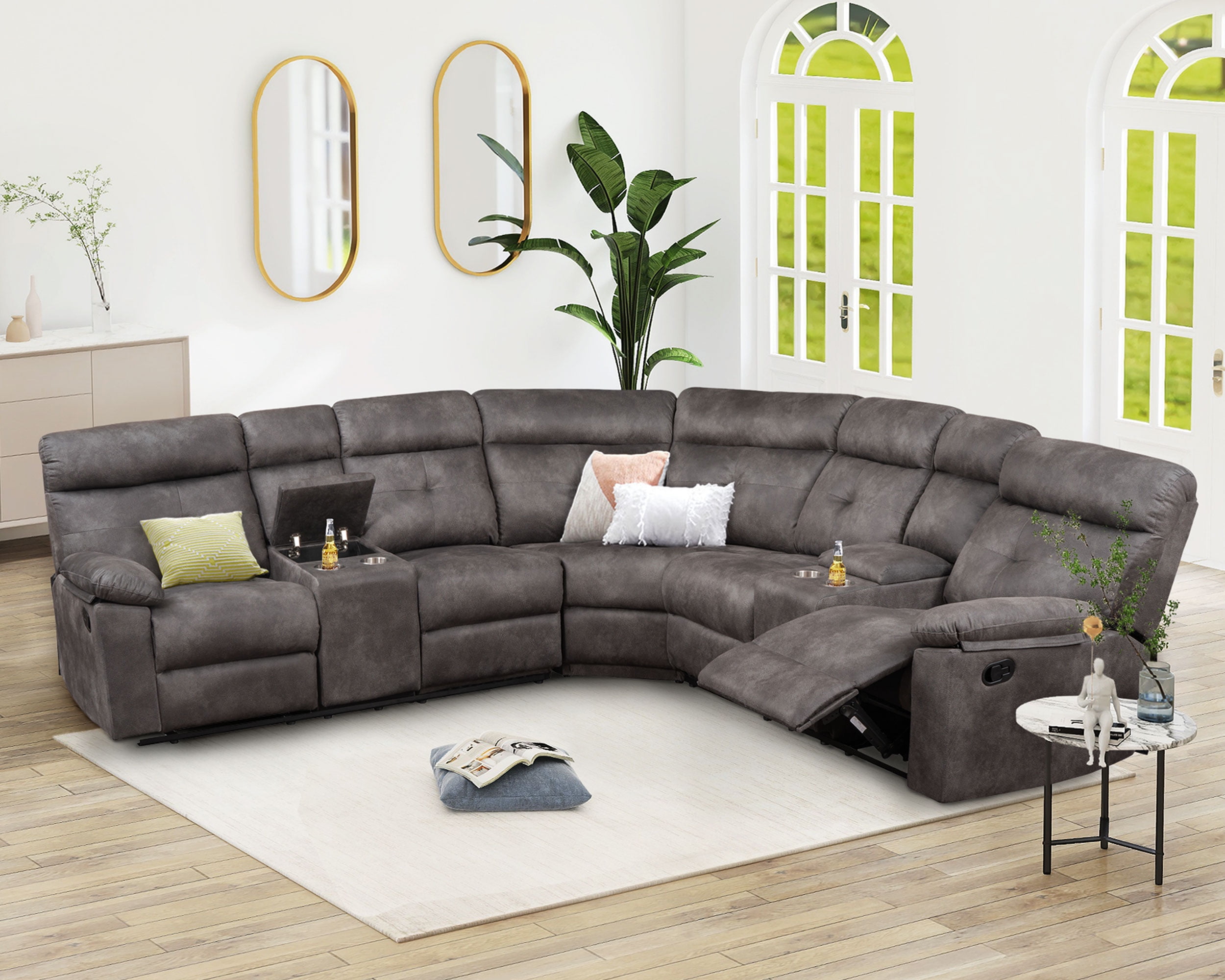 Reclining Corner Sofa With Cup Holders