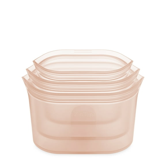 Zip Top Reusable 100% Platinum Silicone Food Storage Containers - Made in the USA - 3 Dish Set - Peach