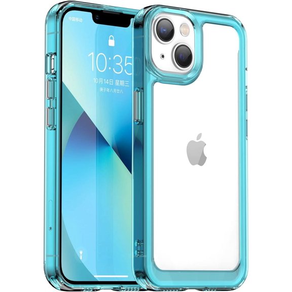 Case for iPhone 14 Plus Case Slim Dropproof [Defend from Drop/Scratch/Slip/Fingerprint] Clear Acrylic Hard Back Soft TPU Bumper Hybrid Phone Cover for iPhone 14 Plus-Crystal Blue