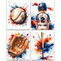 Baseball Graffiti Canvas Wall Art,Vintage Baseball Wall Decor,Baseball Wall Art Colorful Sport Wall Decor,Baseball Pictures for Gym Living Room Bedroom Set of 4 8x10inch Unframed
