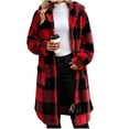thumbnail image 5 of QQZ Plaid Fuzzy Fleece Hooded Coat For Women, Mid Length Button Front Long Sleeve Jacket, Womens Warm Casual Outerwear With Big Pockets For Fall Winter Home And Daily Wear, 5 of 5