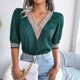 thumbnail image 2 of Moda mujer Casual encaje Patchwork cuello pico 1/2 manga temperamental suelta camiseta verano blusa Tops Pompotops  hkajfhjk472142, 2 of 8